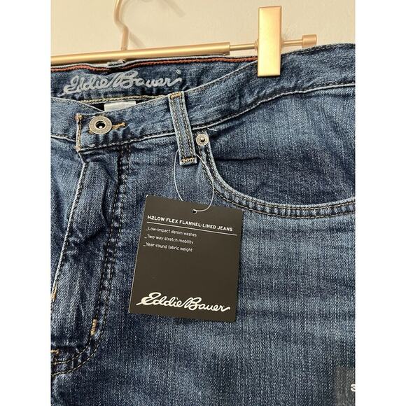 Eddie Bauer Mens H2O Low Flex Fleece Lined Jeans Size 34x34 Blue Insulated NWT - Picture 4 of 9